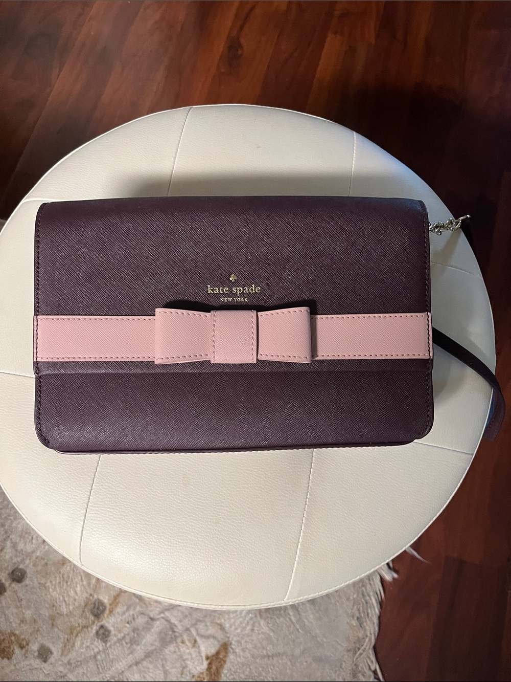 kate spade plum crossbody with pink bow accent